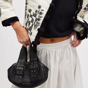 Free People Say Yes Leather Bag handbag metal buckle edgy grunge y2k style black
